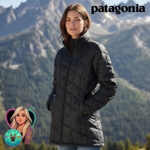 Patagonia Downtown Loft Parka Goose Down Quilted Long Jacket Black Women's Small